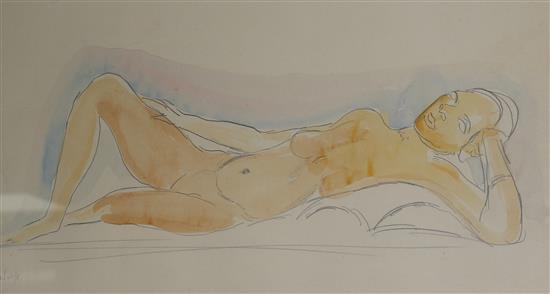 Edward Wolfe RA (1897-1982), watercolour an pencil, reclining nude, signed, 29 x 53cm